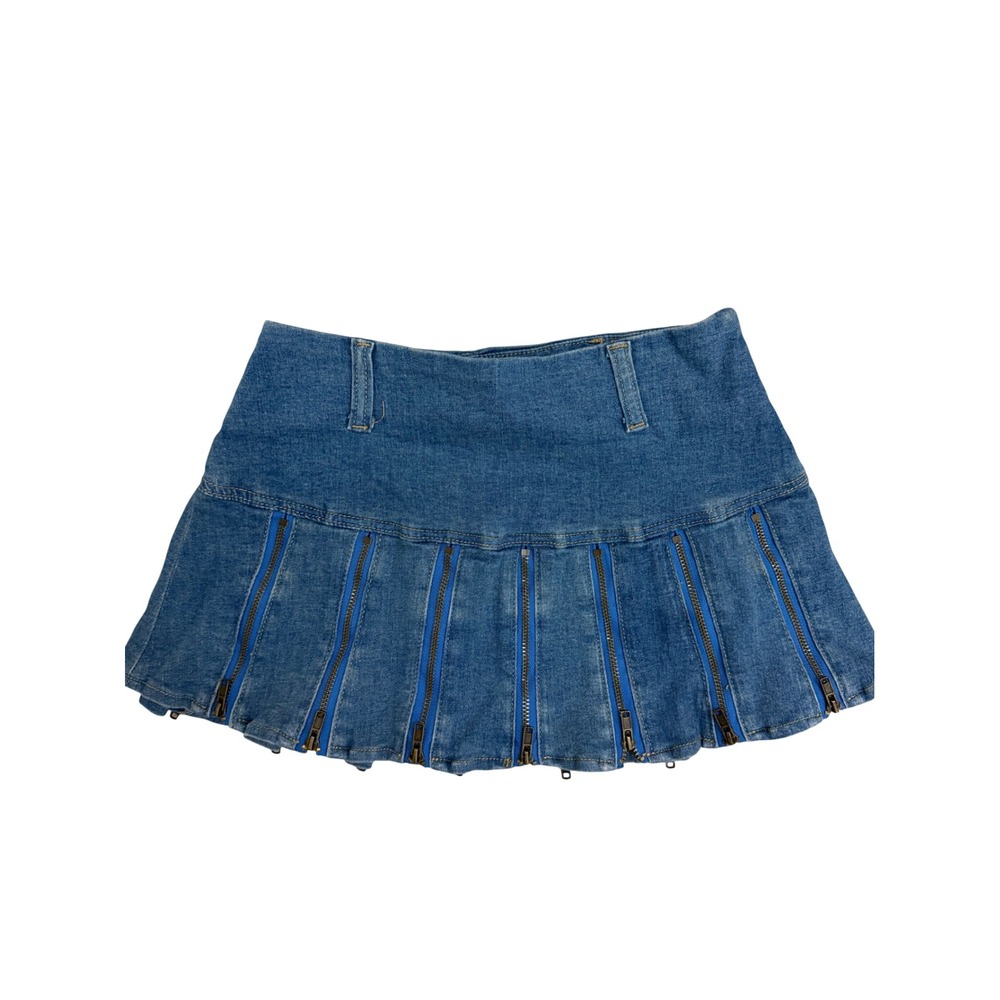 I.AM.GIA Denim Mini Skirt Women S Blue Zipper Pleated Streetwear Y2K